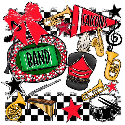 Falcons Checkers Band Spirit Design-Bright Red
