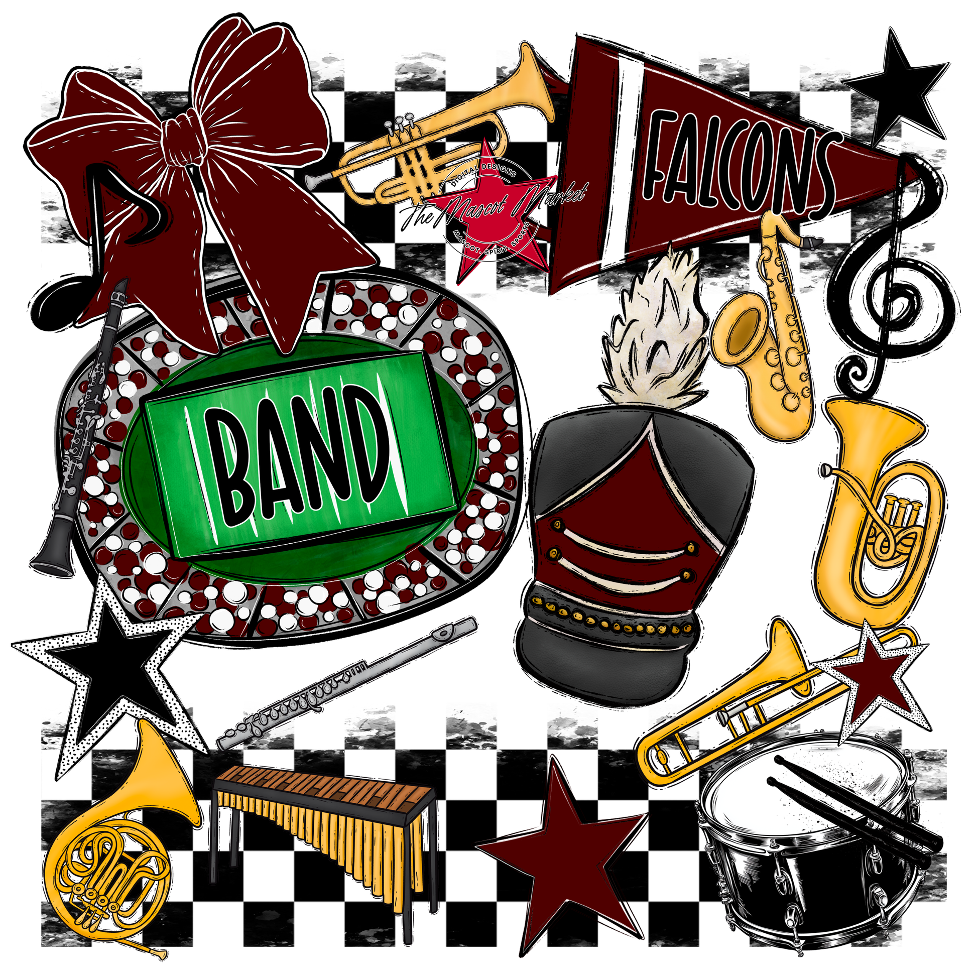 Falcons Checkers Band Spirit Design-Maroon