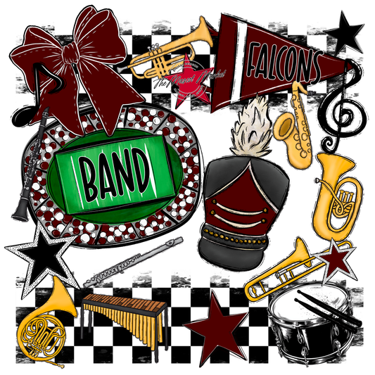 Falcons Checkers Band Spirit Design-Maroon