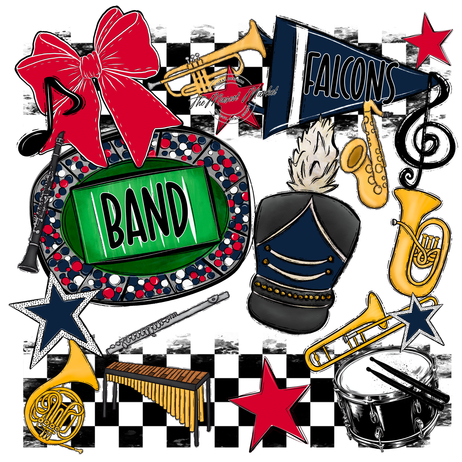 Falcons Checkers Band Spirit Design-Navy-Red