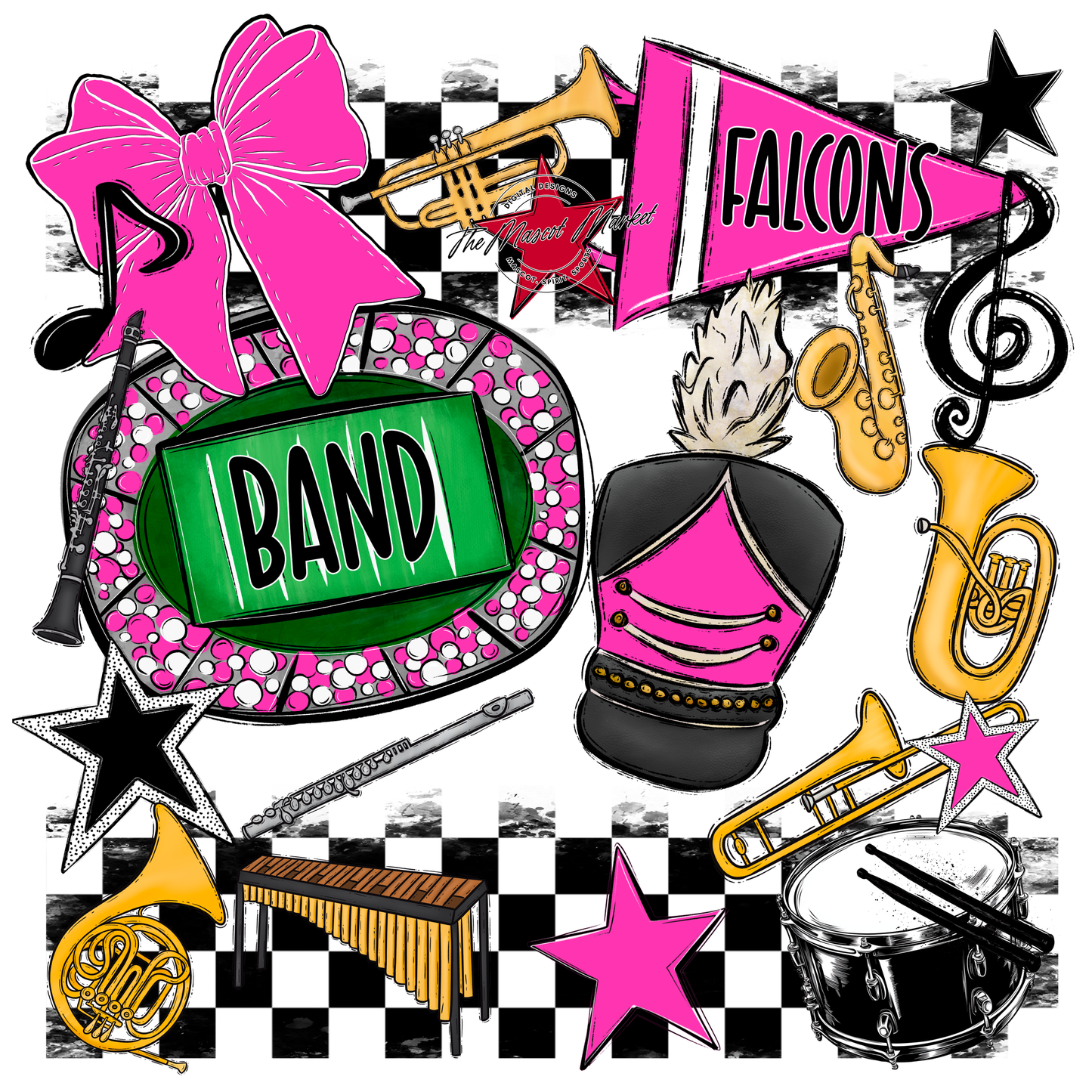 Falcons Checkers Band Spirit Design-Pink