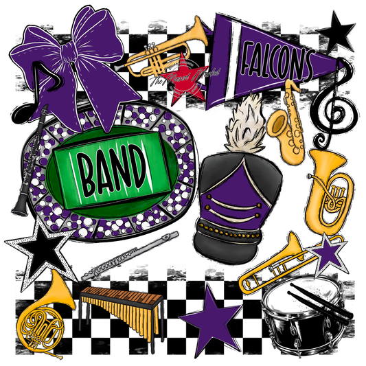 Falcons Checkers Band Spirit Design-Purple
