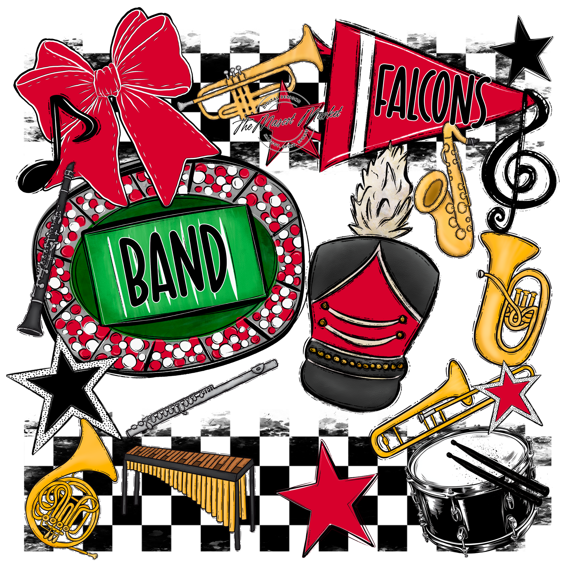 Falcons Checkers Band Spirit Design-Red