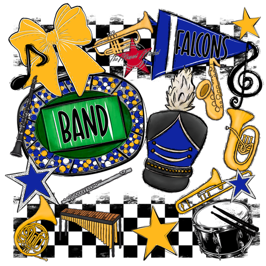 Falcons Checkers Band Spirit Design-Royal Blue-Yellow