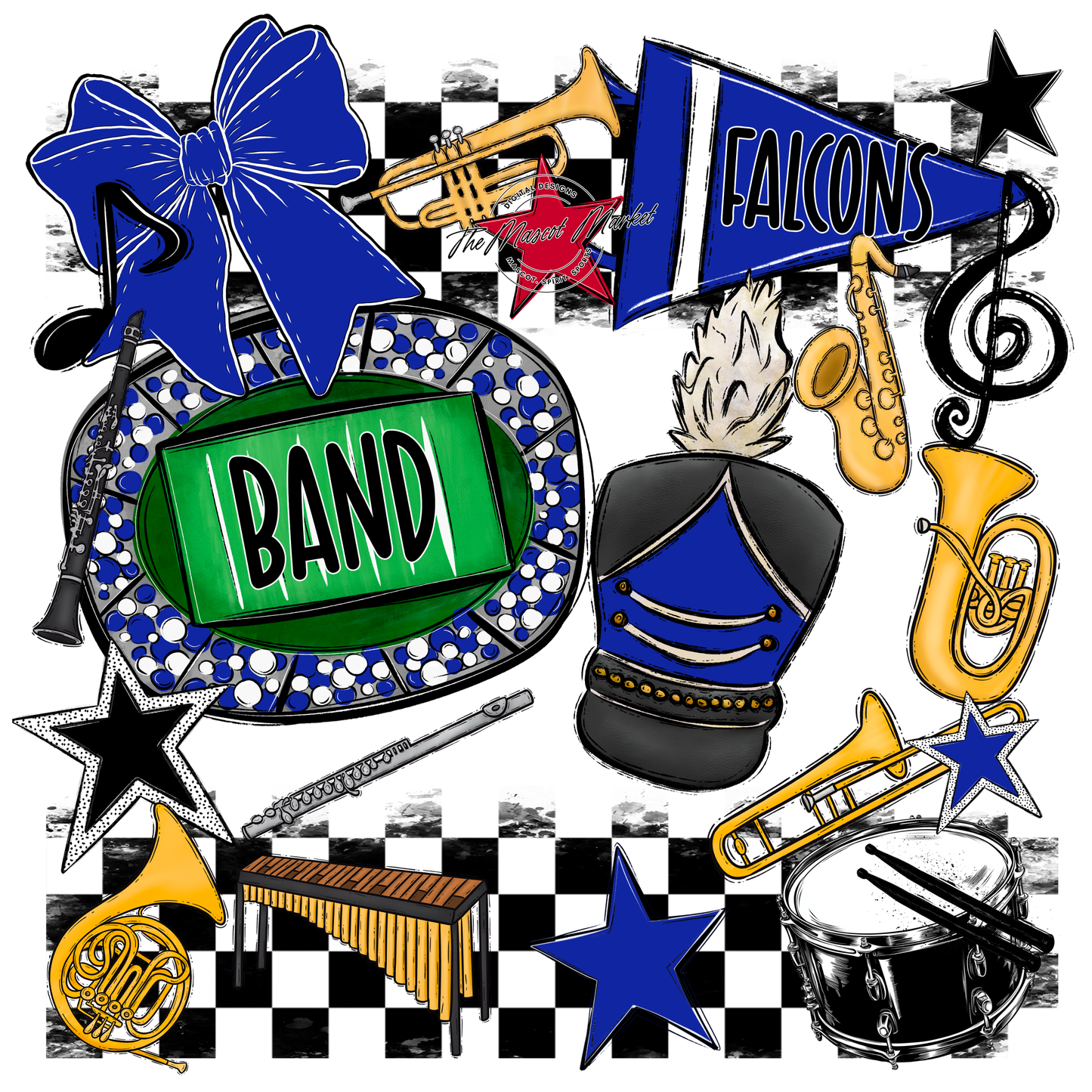 Falcons Checkers Band Spirit Design-Royal Blue