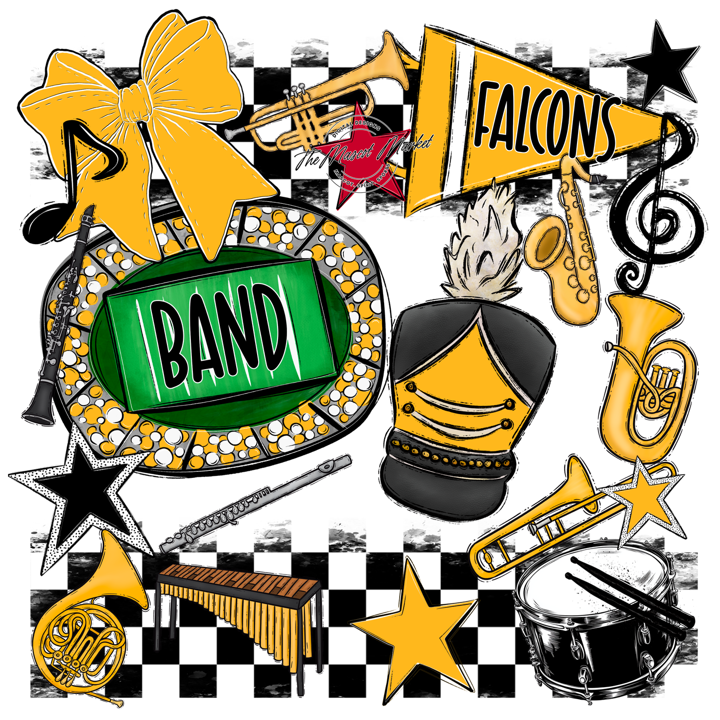 Falcons Checkers Band Spirit Design-Yellow