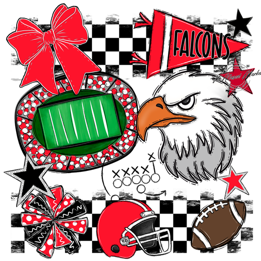 Falcons Checkers Mascot Spirit Design-Bright Red