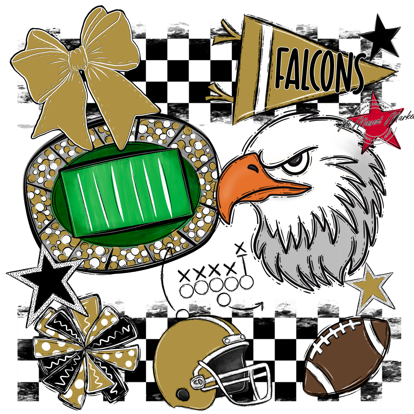 Falcons Checkers Mascot Spirit Design-Gold