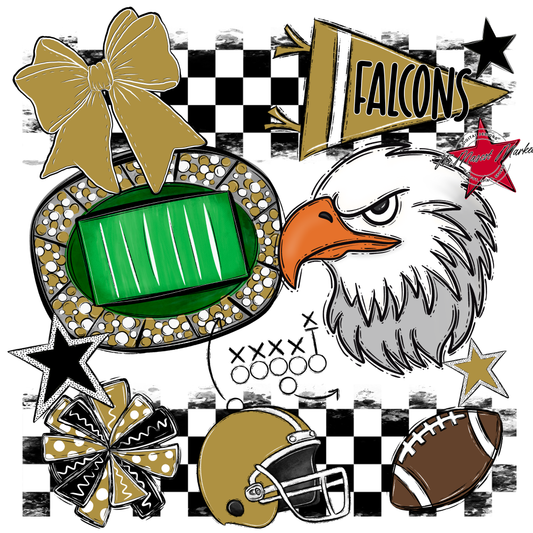 Falcons Checkers Mascot Spirit Design-Gold