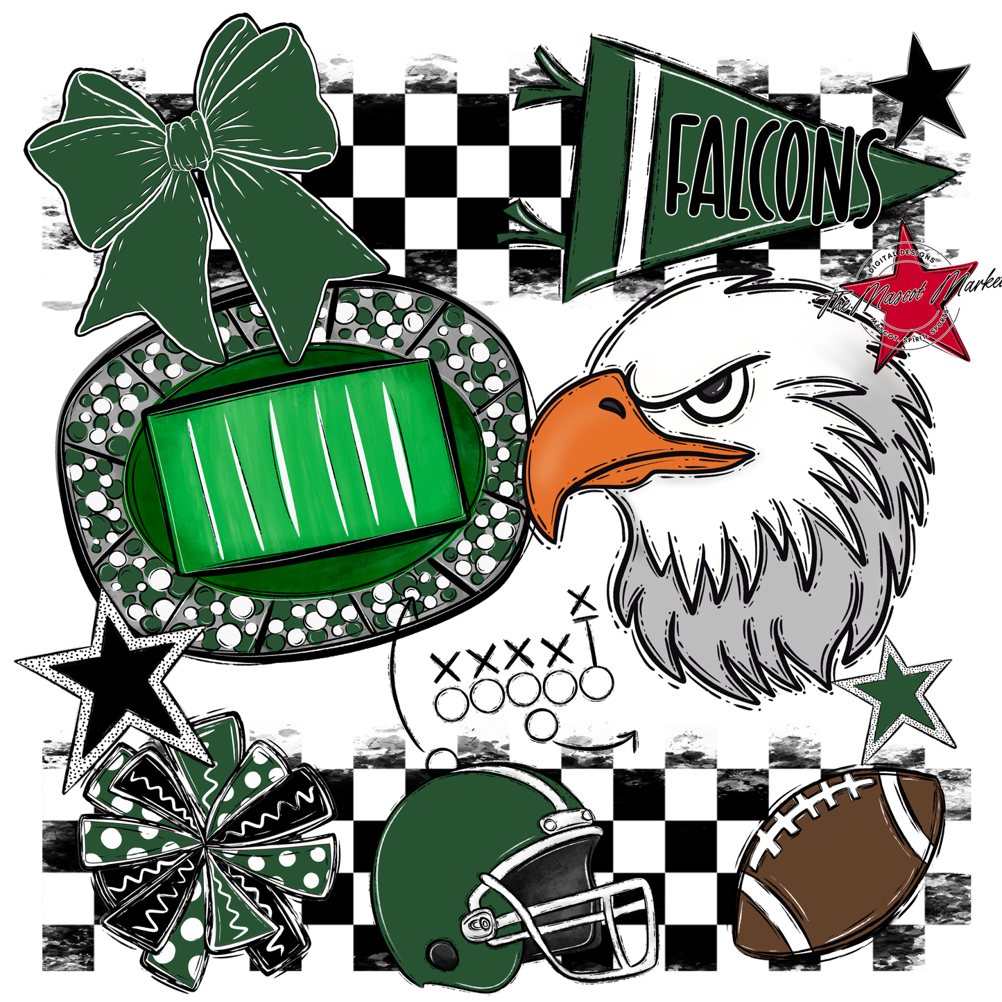 Falcons Checkers Mascot Spirit Design-Green
