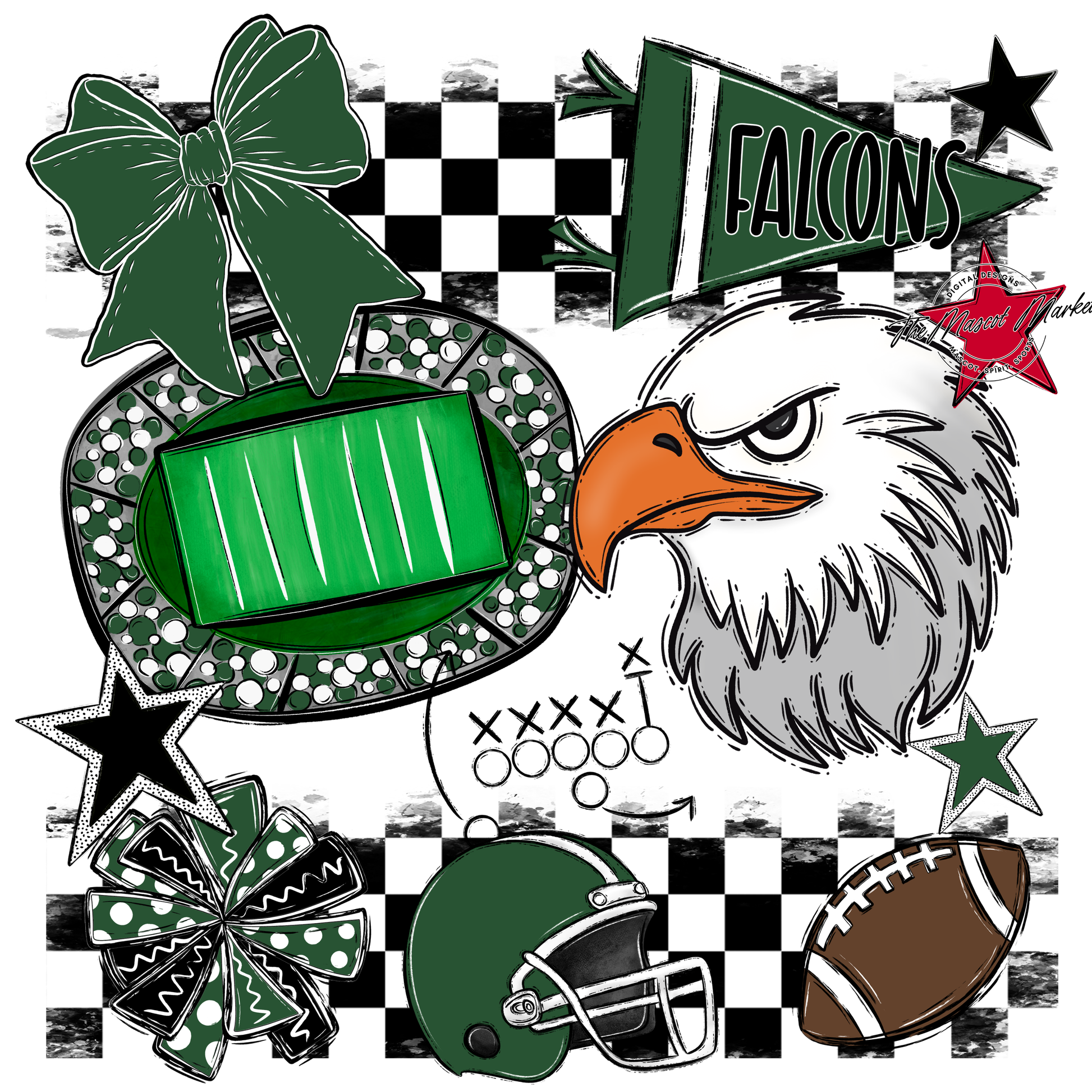 Falcons Checkers Mascot Spirit Design-Green