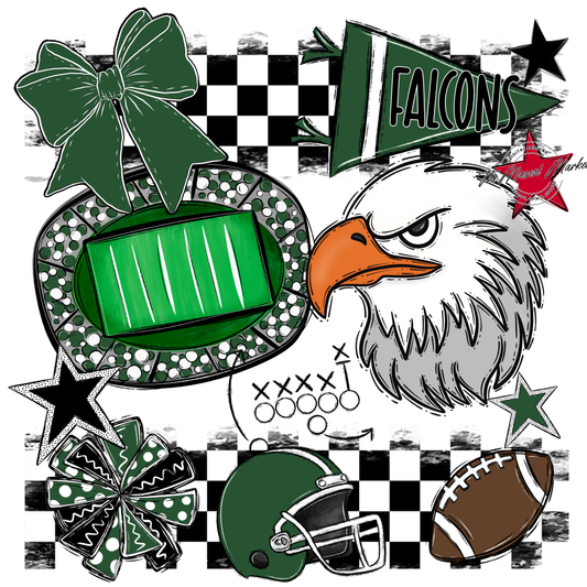 Falcons Checkers Mascot Spirit Design-Green