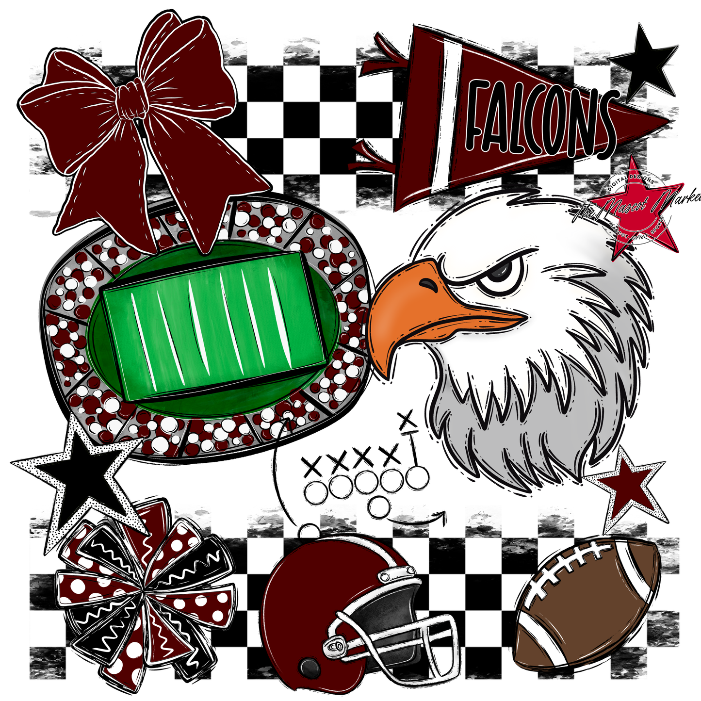 Falcons Checkers Mascot Spirit Design-Maroon