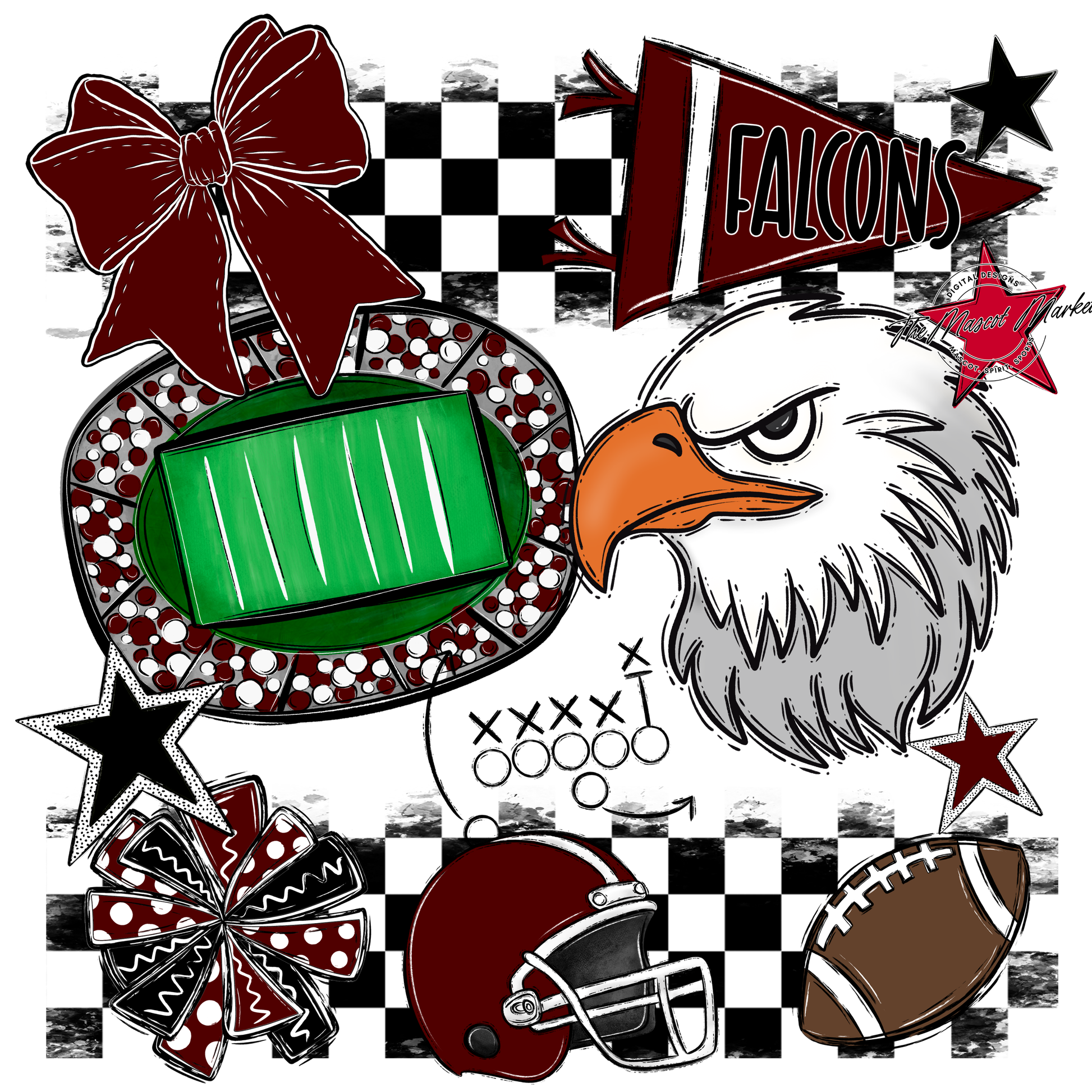 Falcons Checkers Mascot Spirit Design-Maroon