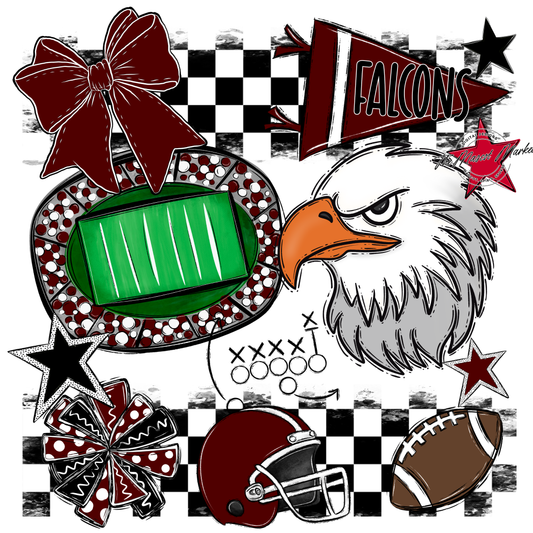 Falcons Checkers Mascot Spirit Design-Maroon