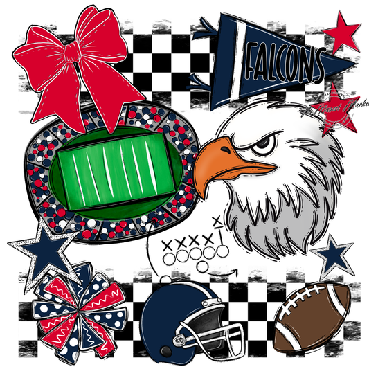 Falcons Checkers Mascot Spirit Design-Navy-Red