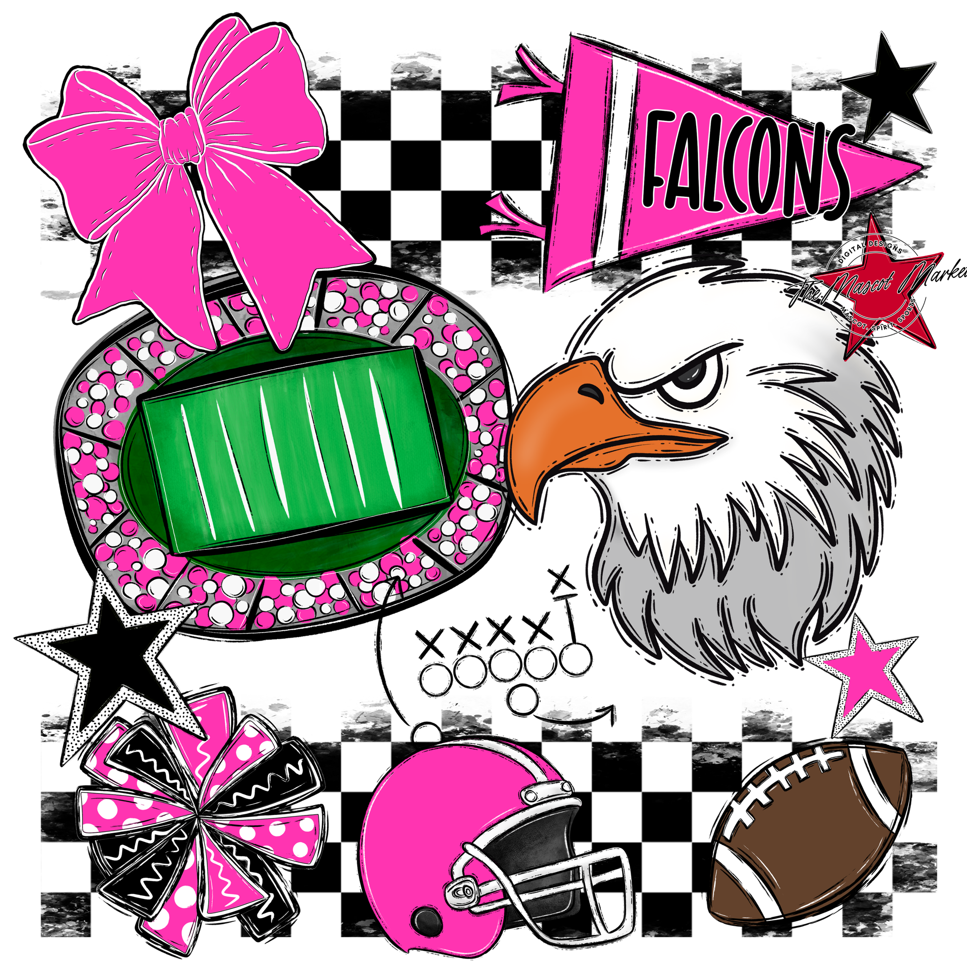 Falcons Checkers Mascot Spirit Design-Pink