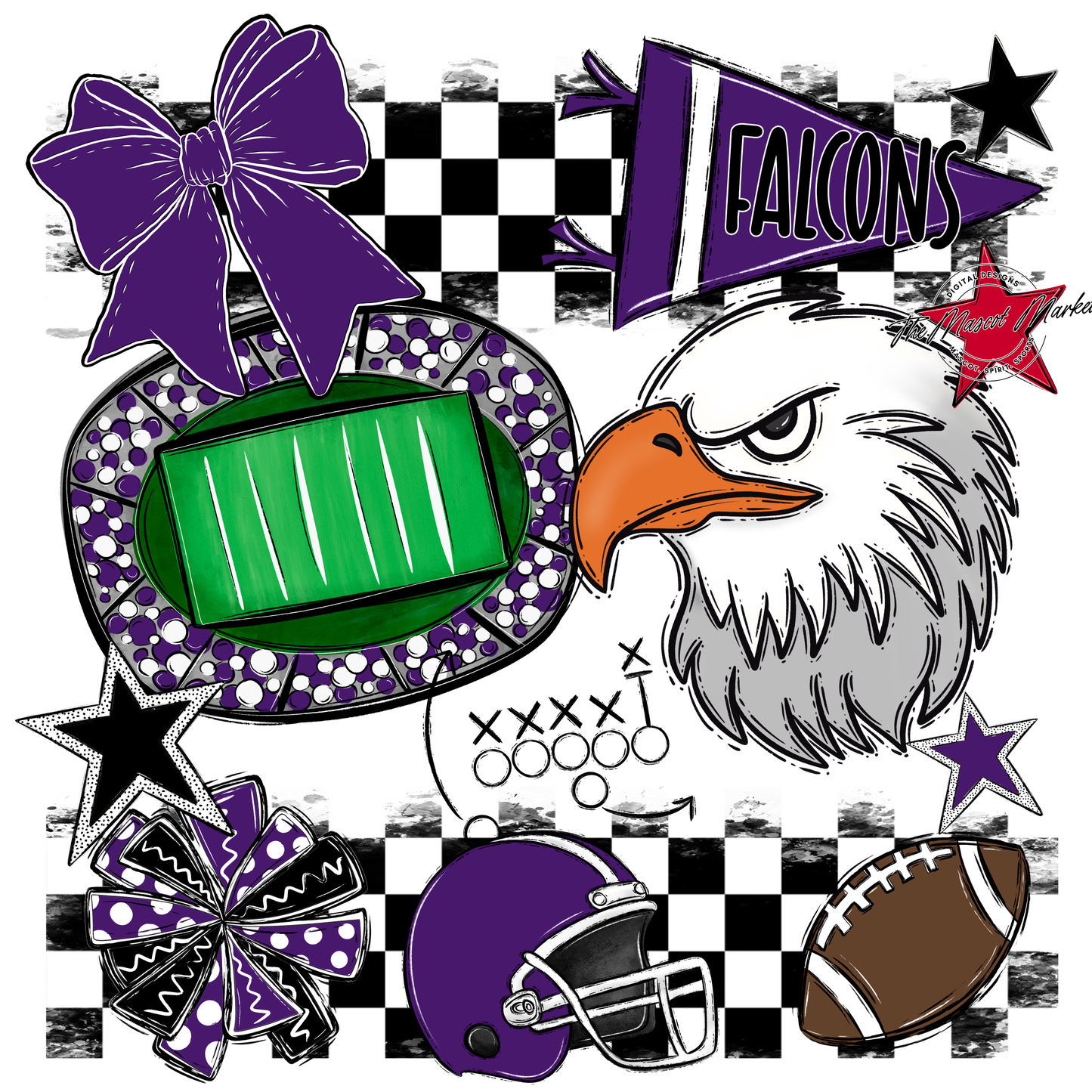 Falcons Checkers Mascot Spirit Design-Purple