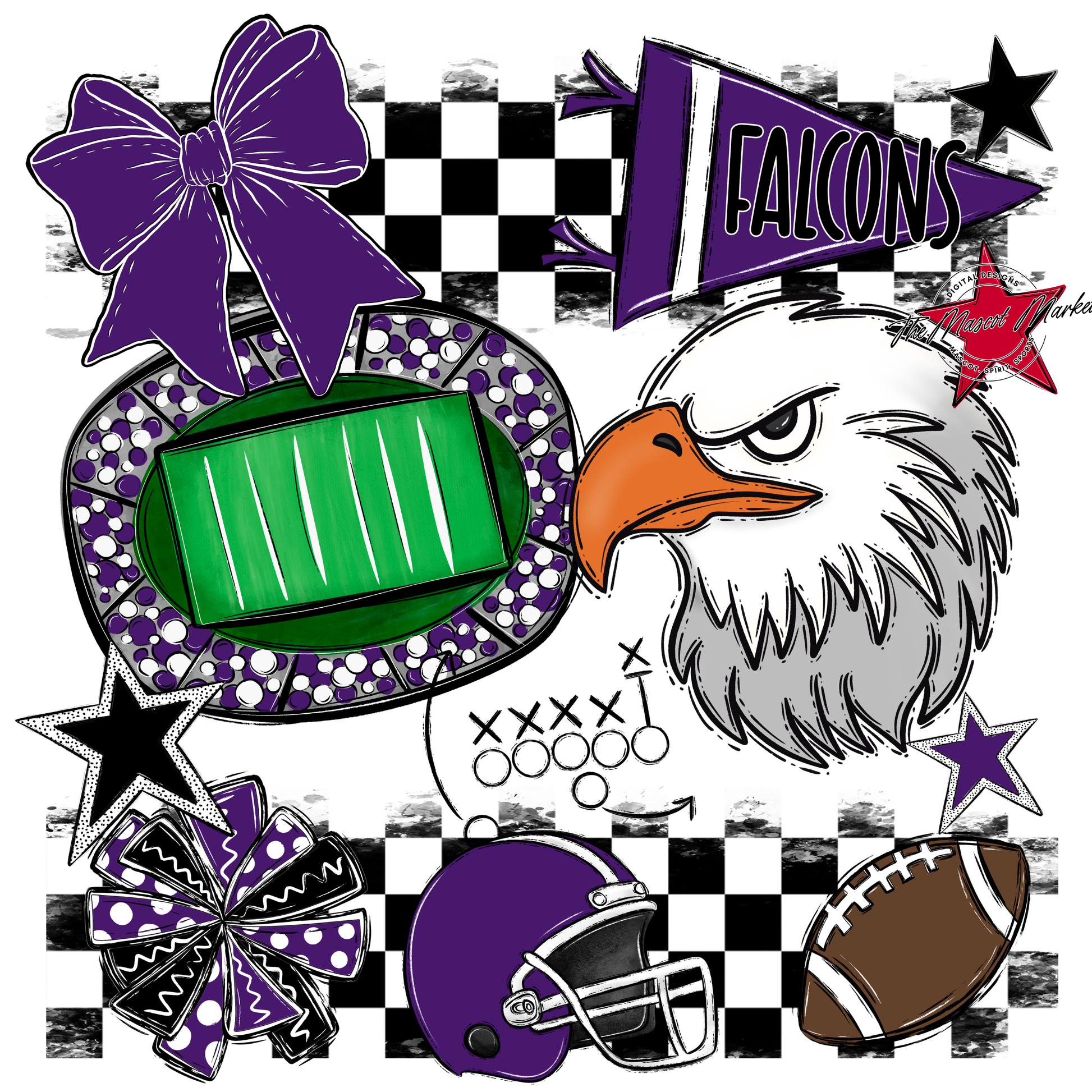 Falcons Checkers Mascot Spirit Design-Purple