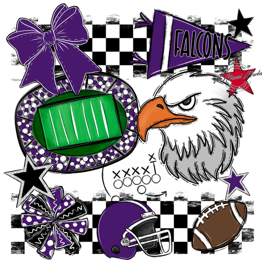 Falcons Checkers Mascot Spirit Design-Purple