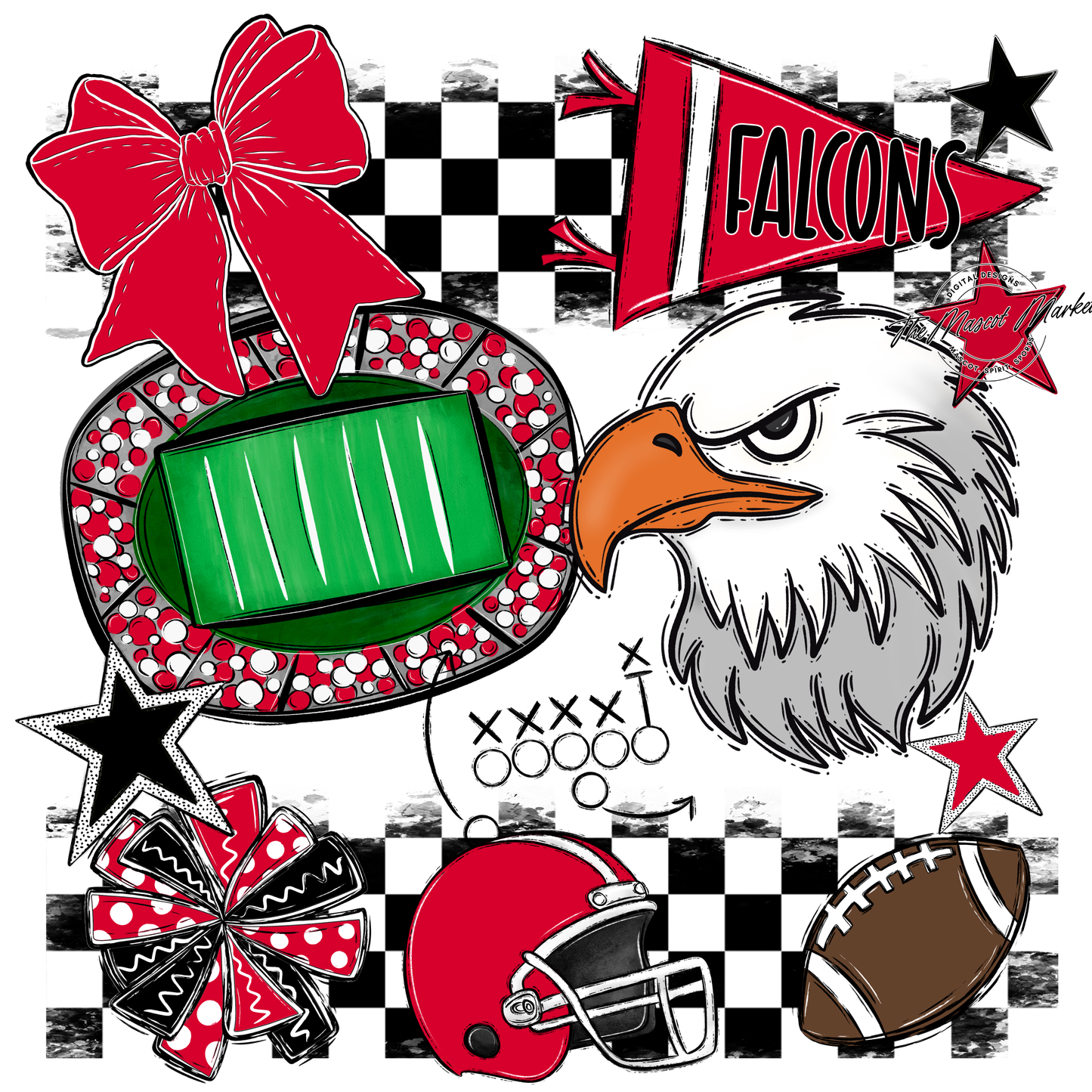 Falcons Checkers Mascot Spirit Design-Red