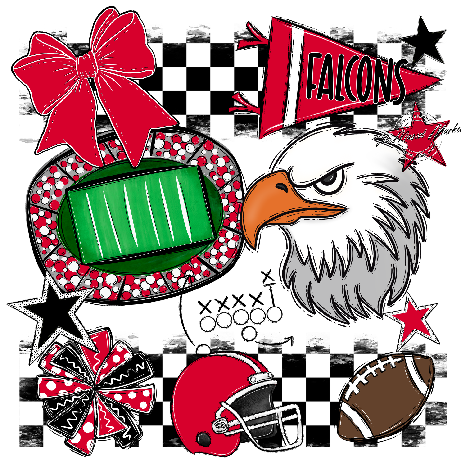 Falcons Checkers Mascot Spirit Design-Red