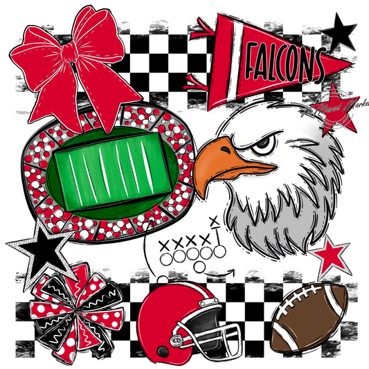 Falcons Checkers Mascot Spirit Design-Red