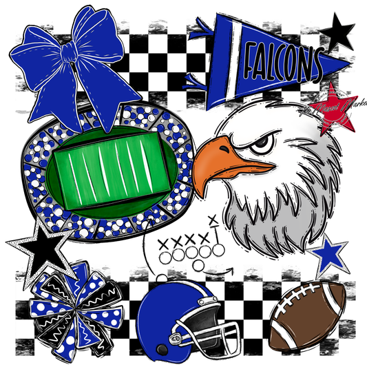 Falcons Checkers Mascot Spirit Design-Royal Blue