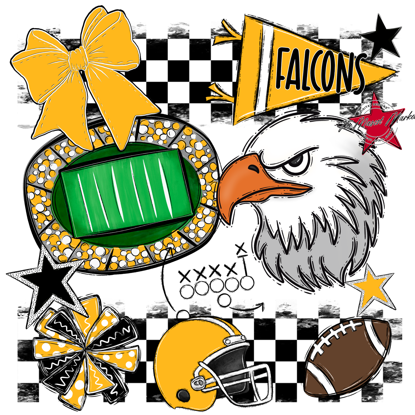 Falcons Checkers Mascot Spirit Design-Yellow