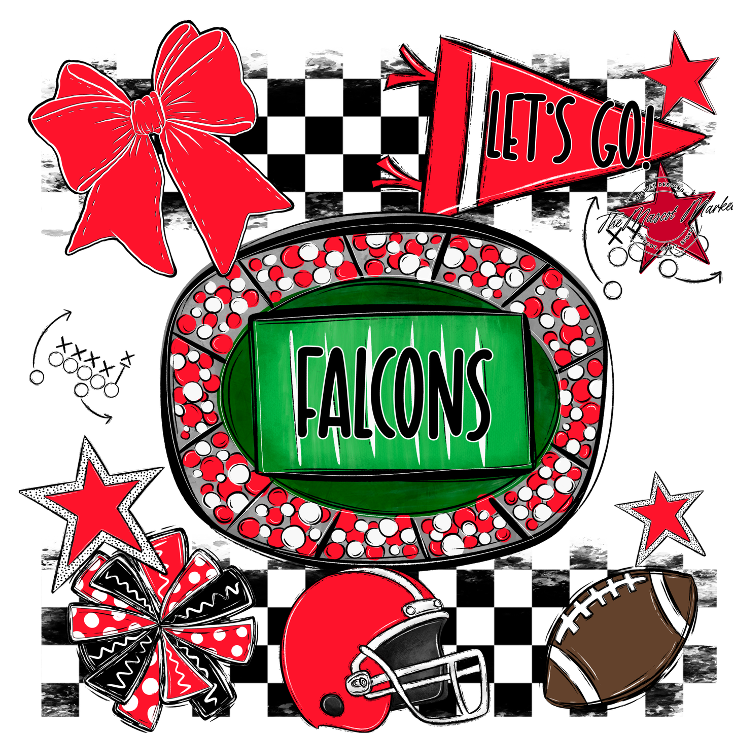 Falcons Checkers Spirit Design-Bright Red