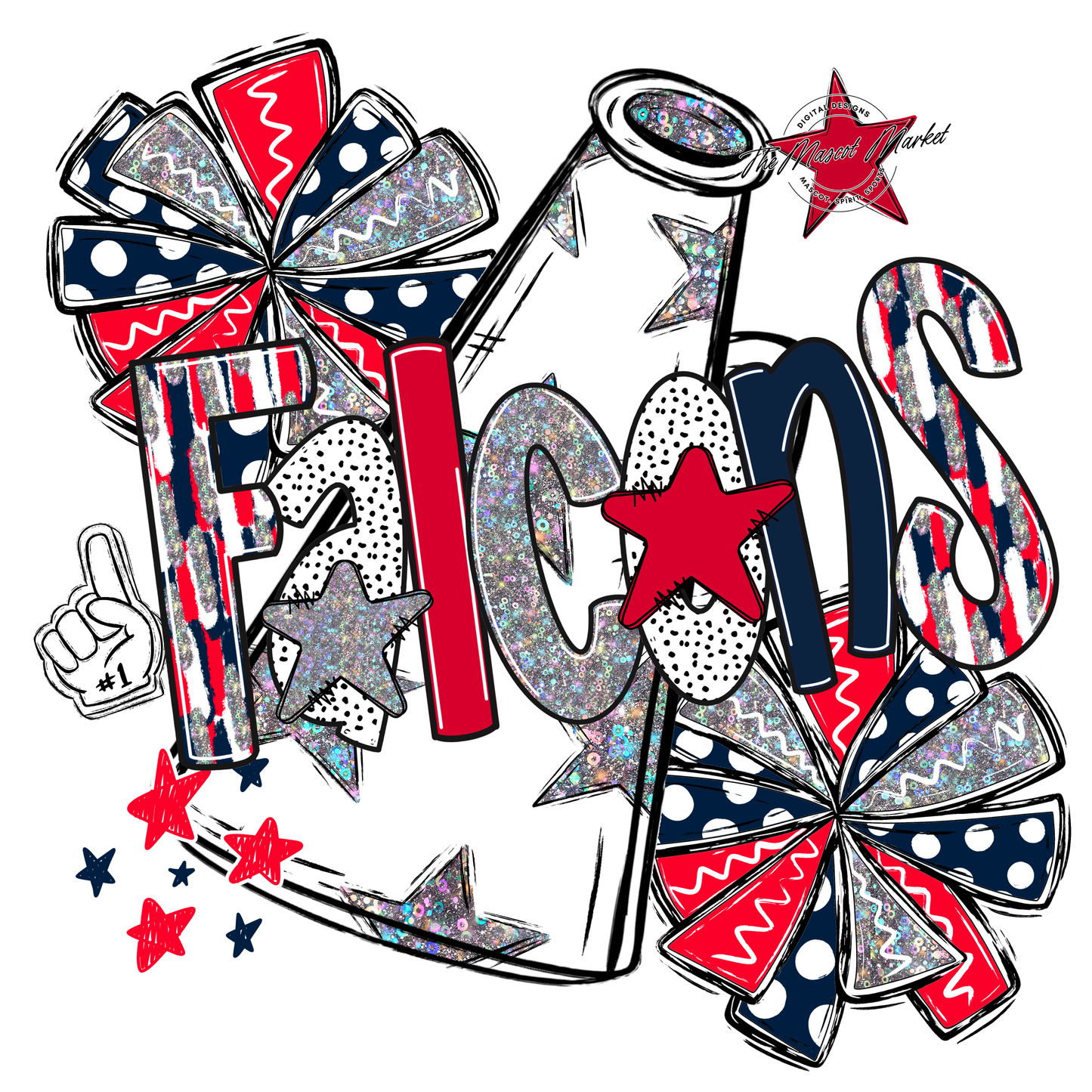 Falcons Cheer Megaphone Scrape-Navy-Red