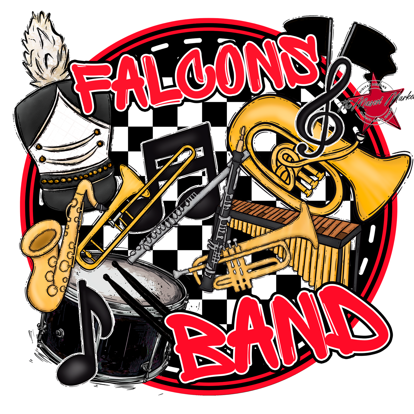 Falcons Circle Band Design-Bright Red