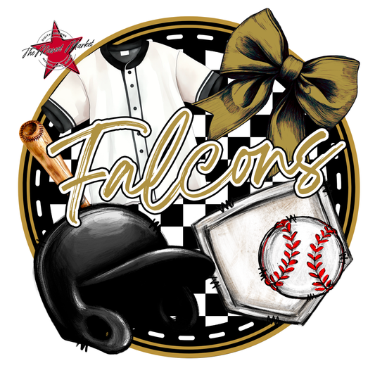 Falcons Circle Baseball Design-Gold