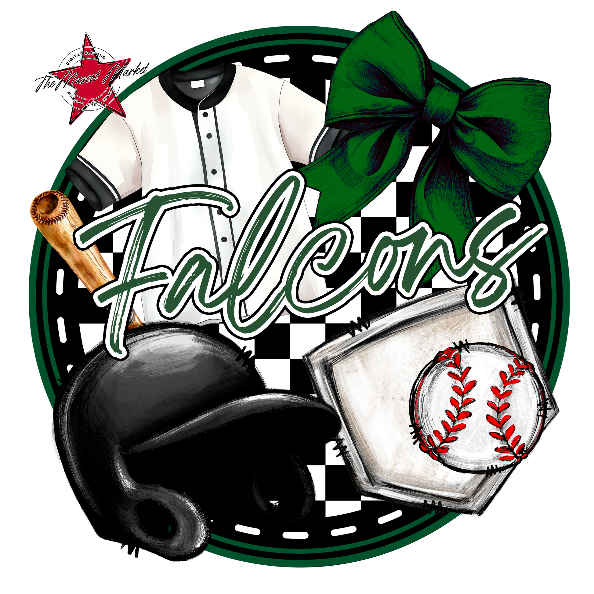 Falcons Circle Baseball Design-Green