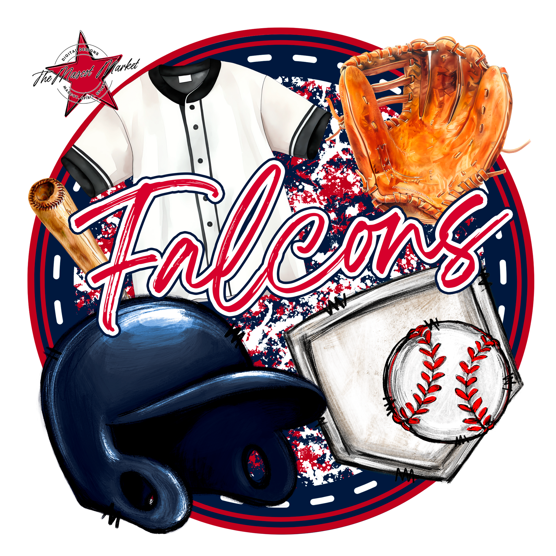 Falcons Circle Baseball Design-Navy-Red