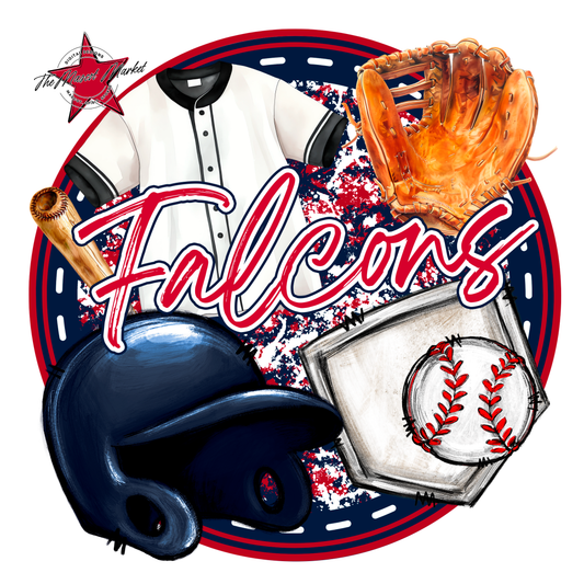 Falcons Circle Baseball Design-Navy-Red