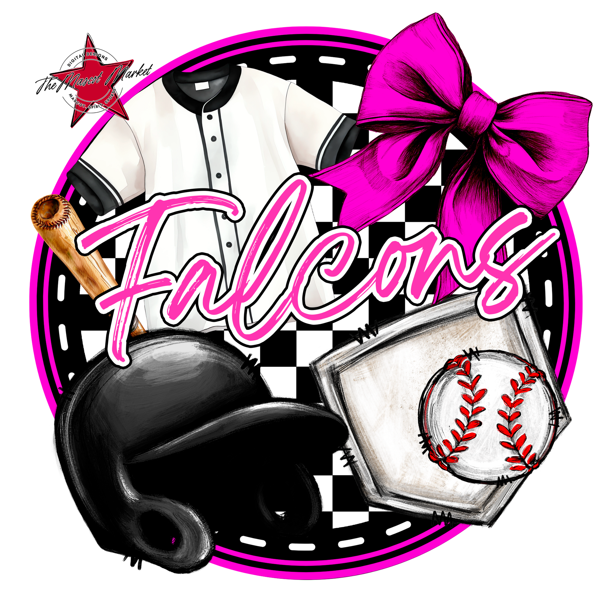 Falcons Circle Baseball Design-Pink