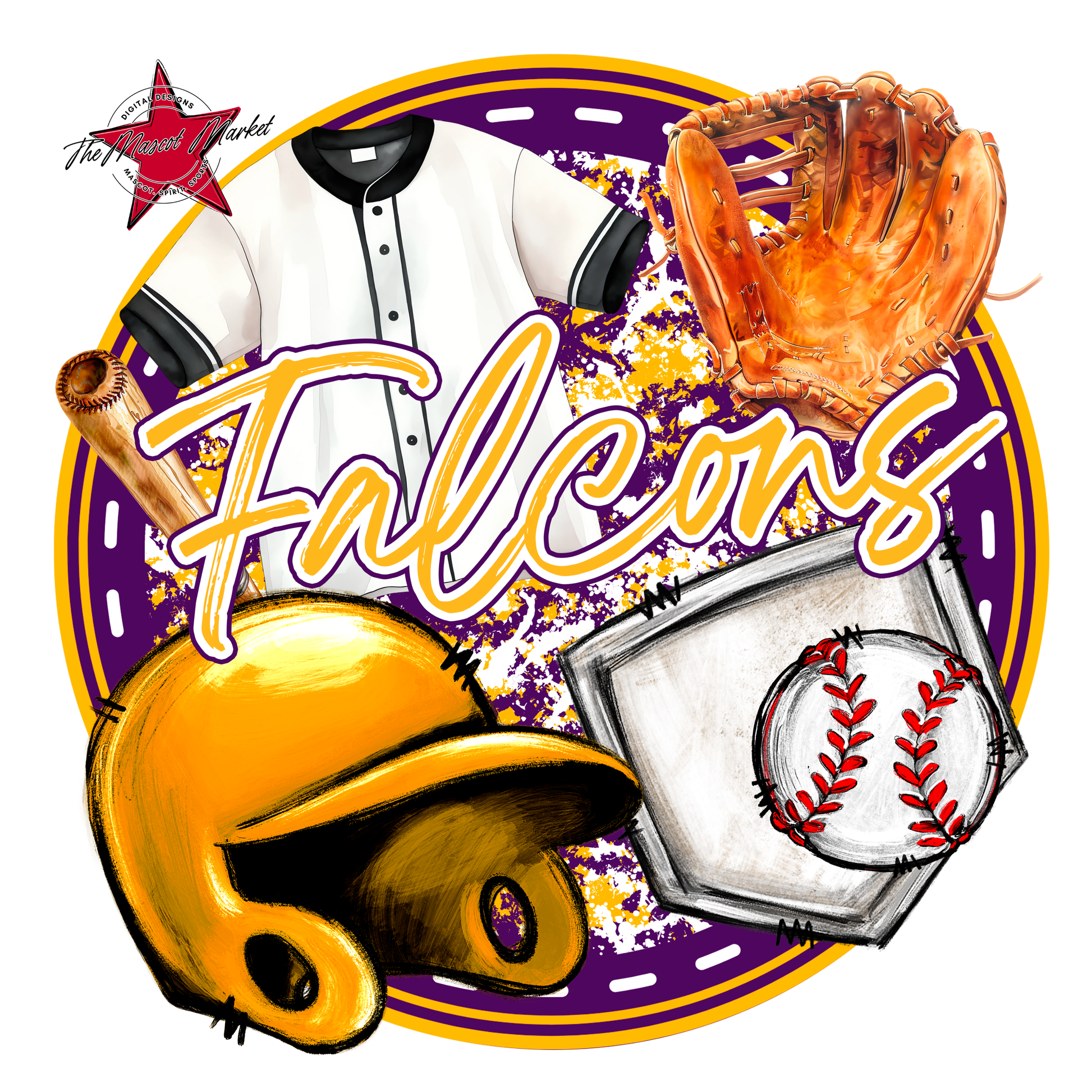 Falcons Circle Baseball Design-Purple-Yellow