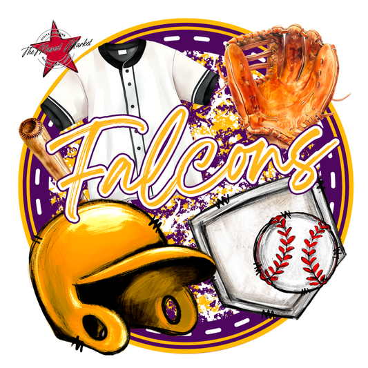 Falcons Circle Baseball Design-Purple-Yellow