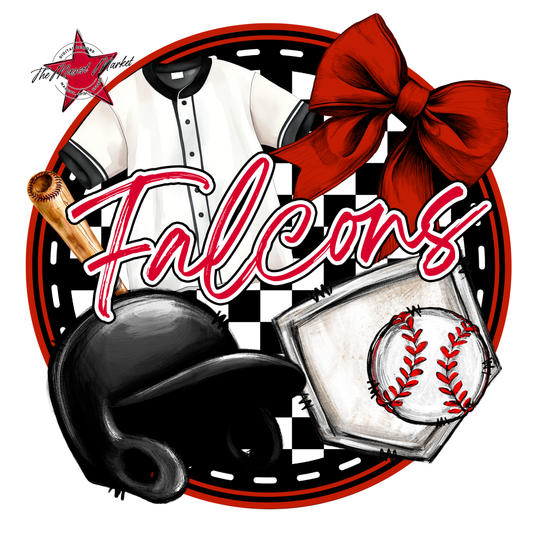Falcons Circle Baseball Design-Red