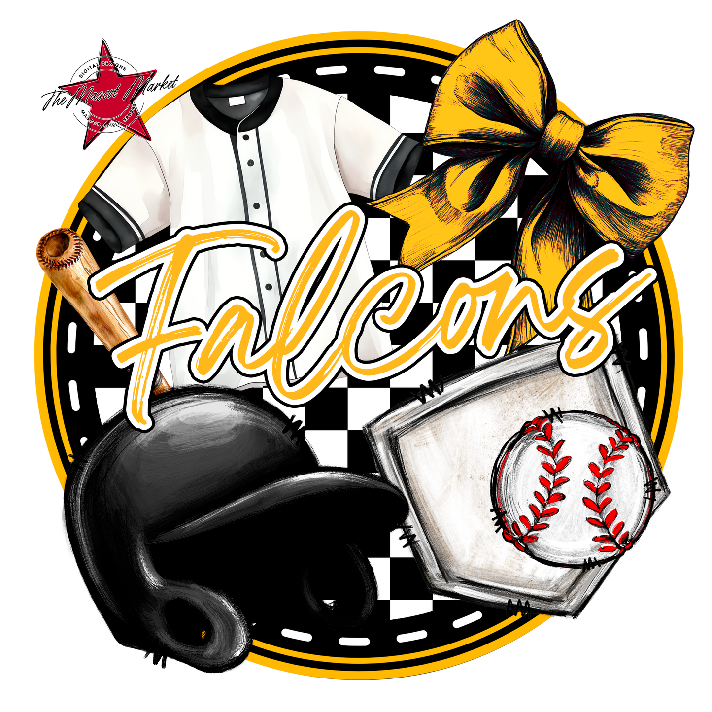 Falcons Circle Baseball Design-Yellow