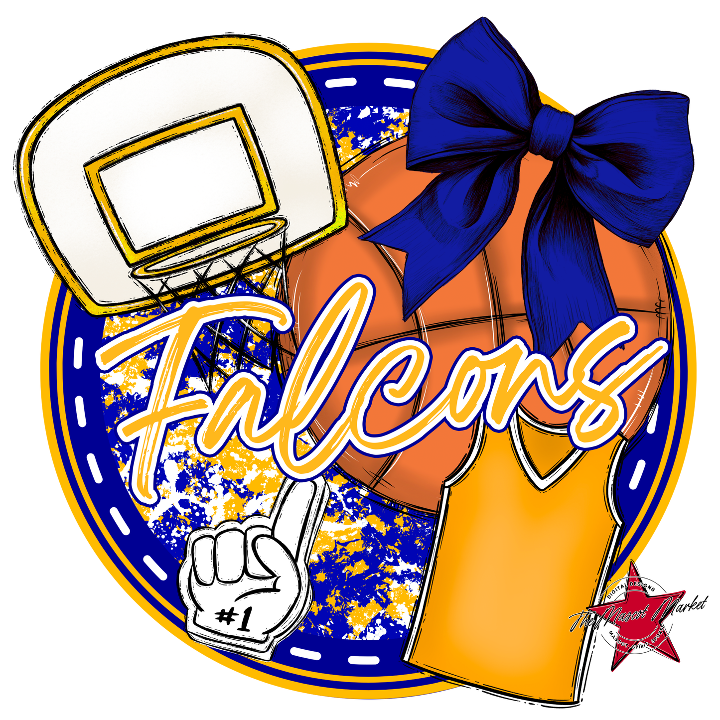 Falcons Circle Basketball Design-Blue-Yellow