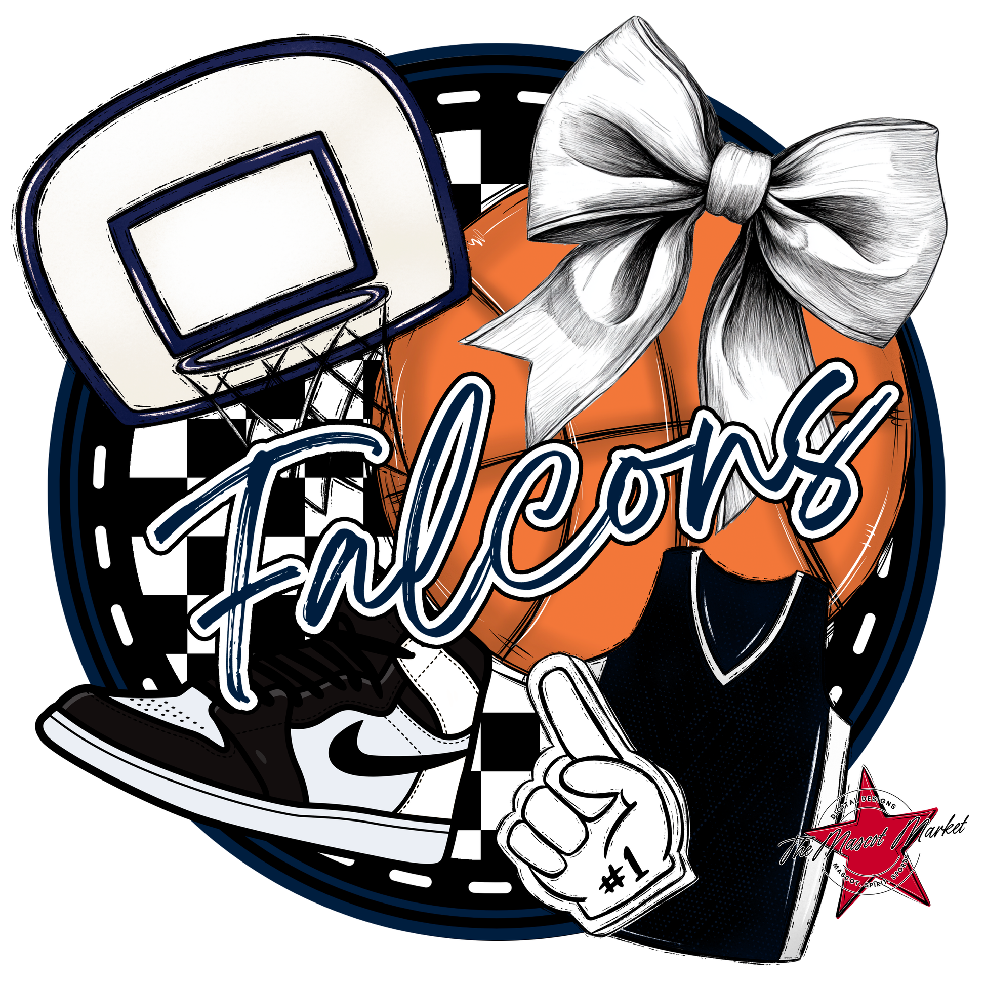 Falcons Circle Basketball Design-Navy