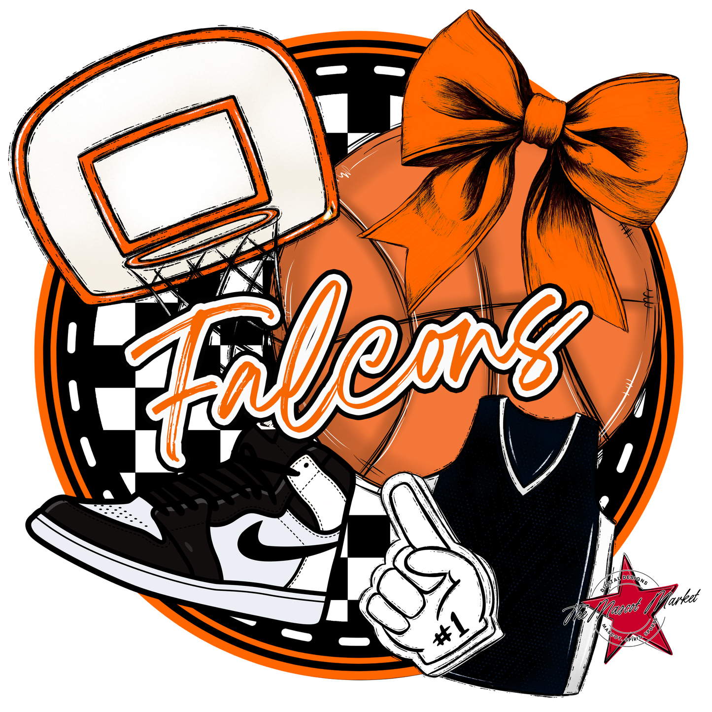 Falcons Circle Basketball Design-Orange