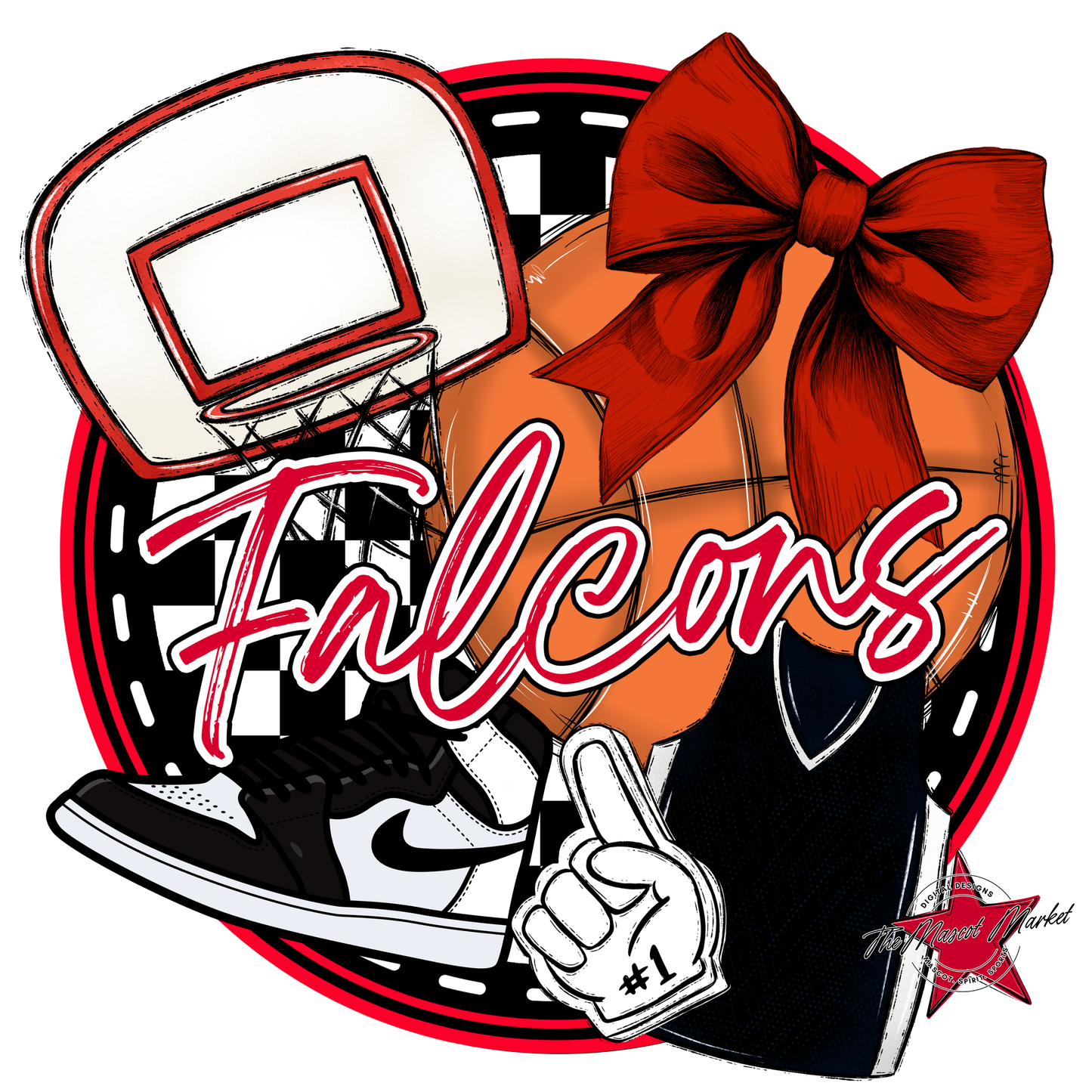 Falcons Circle Basketball Design-Red
