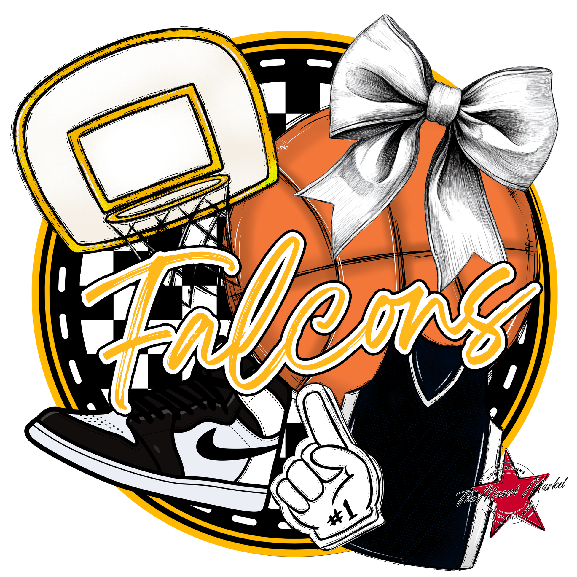 Falcons Circle Basketball Design-Yellow