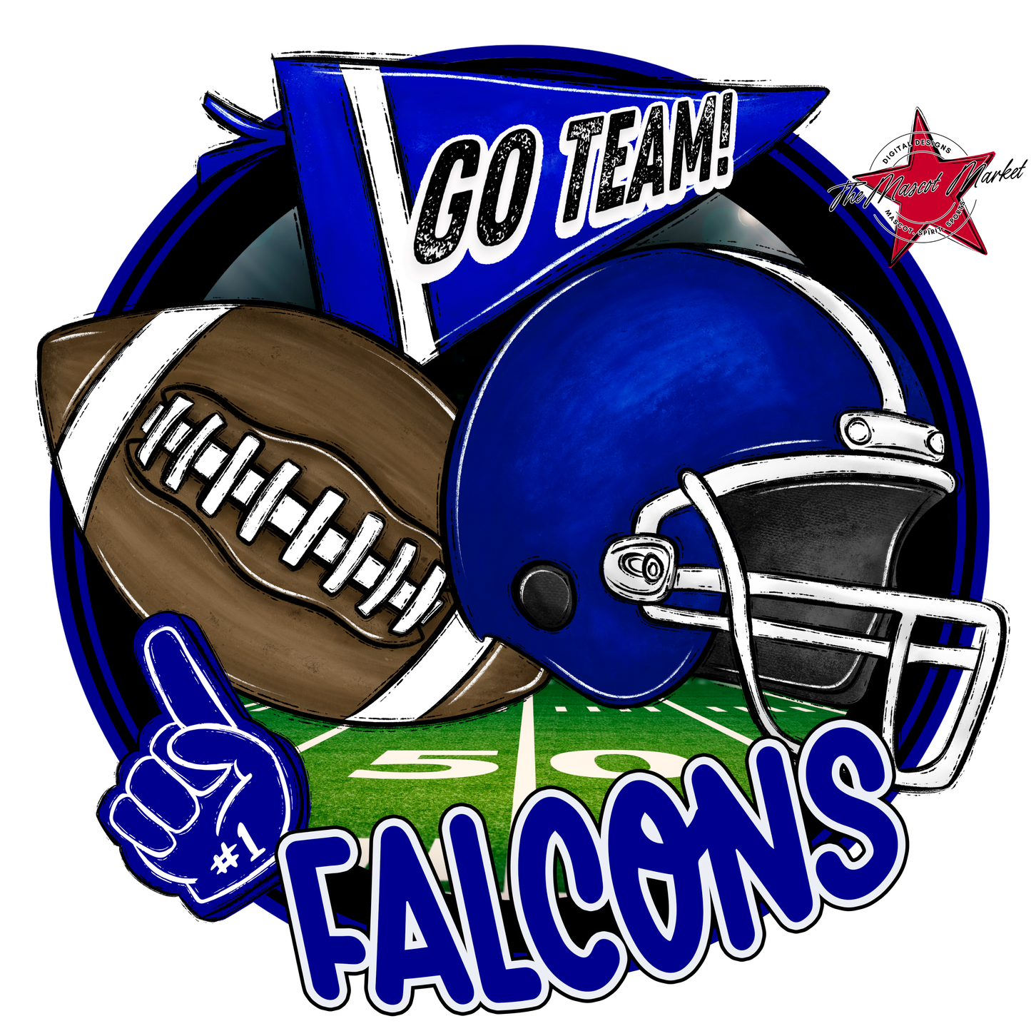 Falcons Circle Football Design-Blue