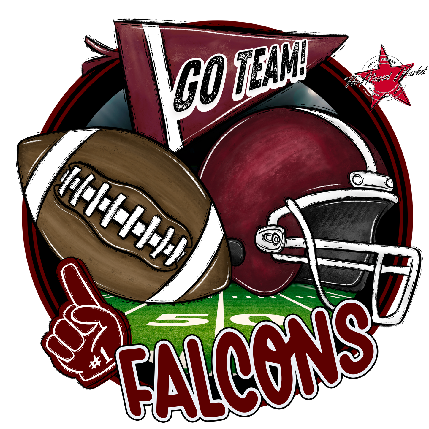 Falcons Circle Football Design-Maroon