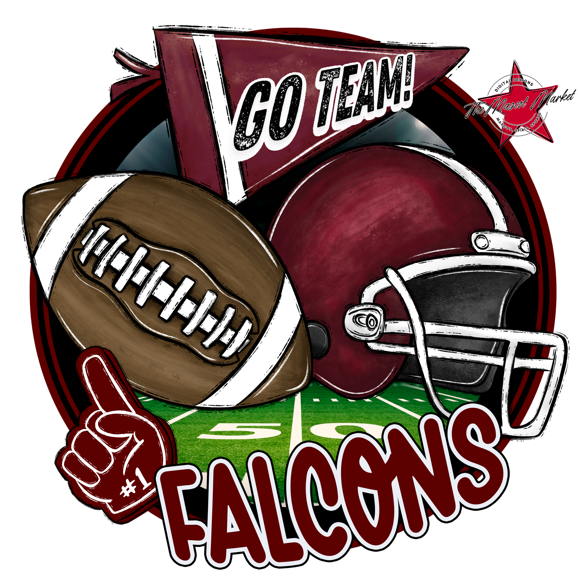 Falcons Circle Football Design-Maroon