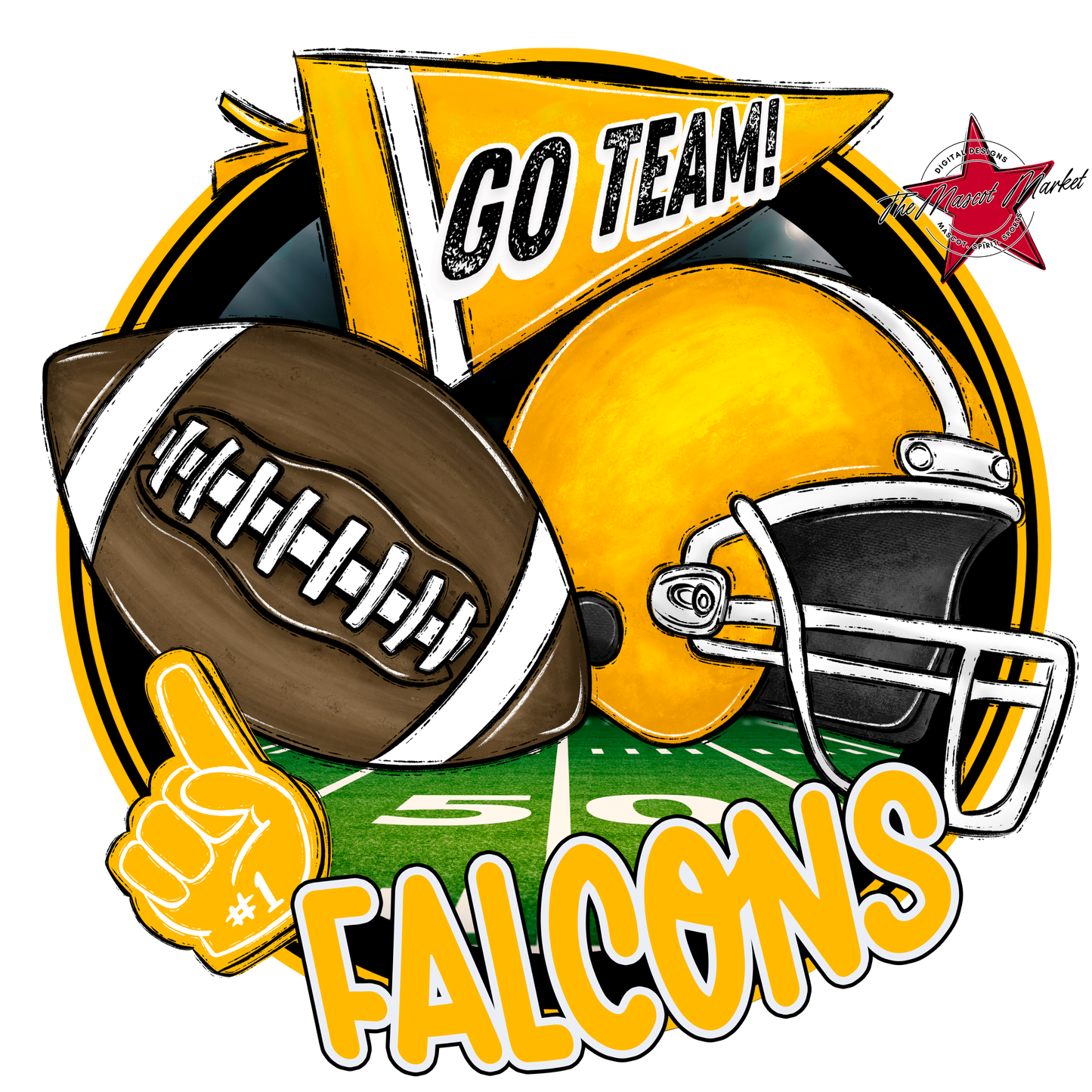 Falcons Circle Football Design-Yellow